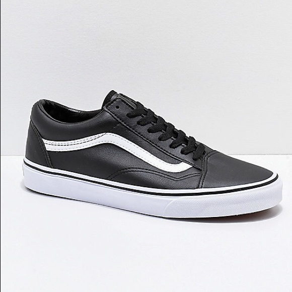 vans black and white leather shoes